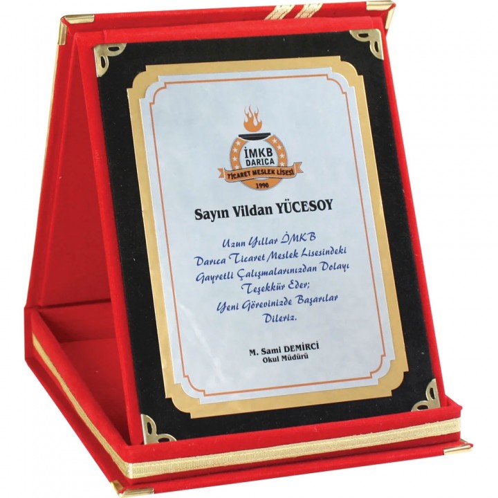 12x16 cm Kırmızı Albüm Plaket – Kurumsal Teşekkür ve Başarı Plaketi